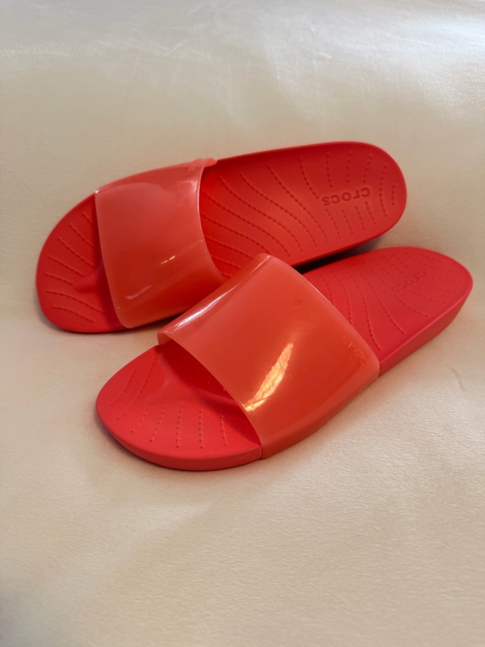 CROCS Glossy Coral Slide Sandals